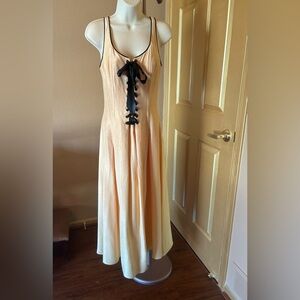 Vintage 1980’s soft gold dress with Black Lace-Up Detail